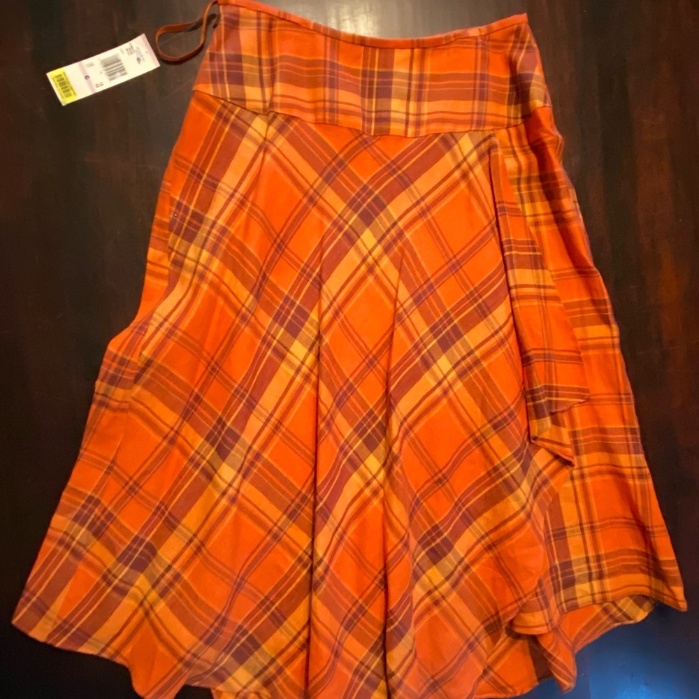 Kasper Women’s Orange and Brown Plaid Skater Skirt Size 6, NWT